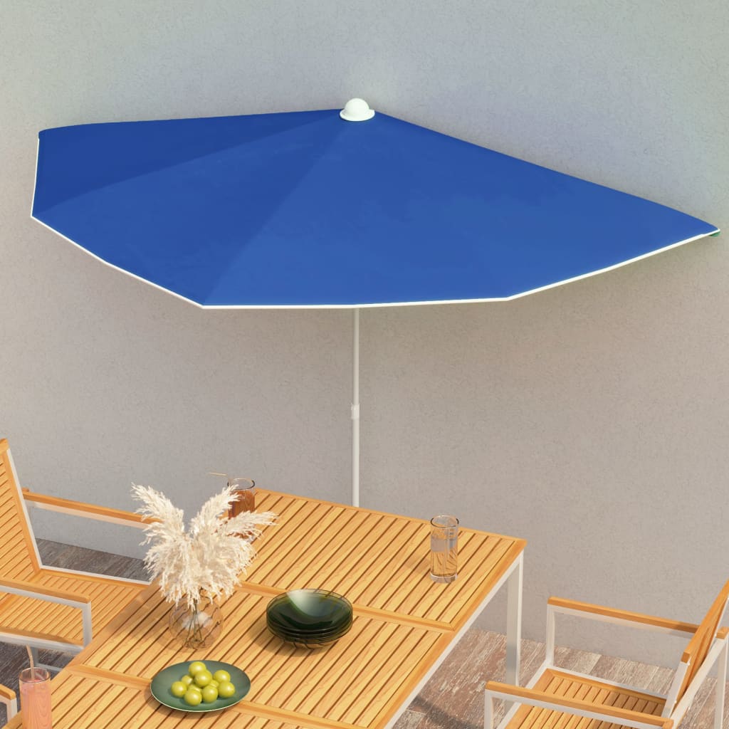 Vidaxl Parasol moitié avec poteau 180x90 cm bleu azure