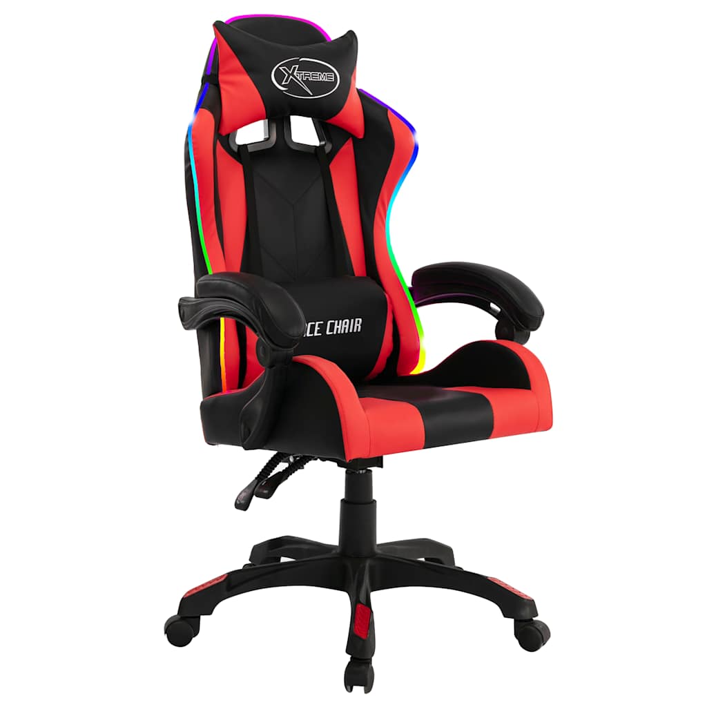 Vidaxl racestoel met rgb led-verlichting kunstleer rood en zwart