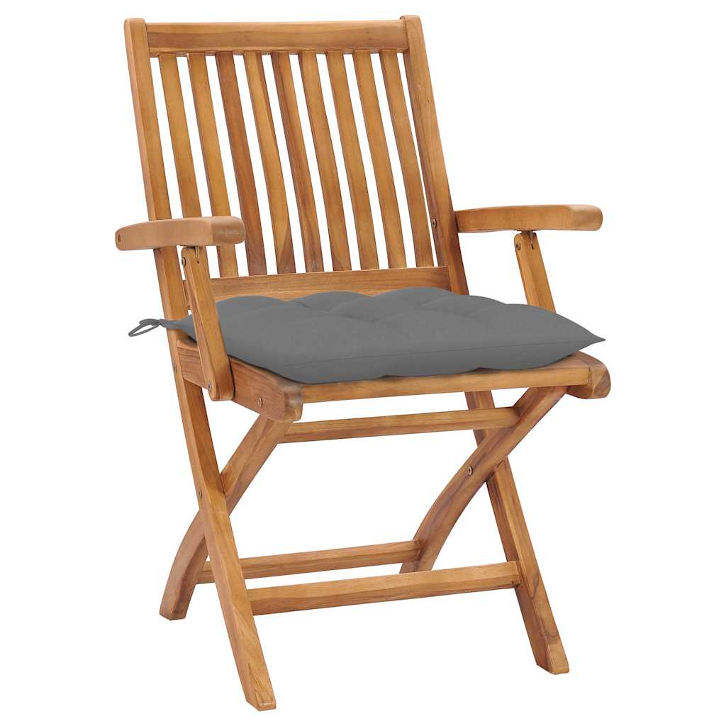 Vidaxl tuinstoelen 2 st met grijze kussens massief teakhout