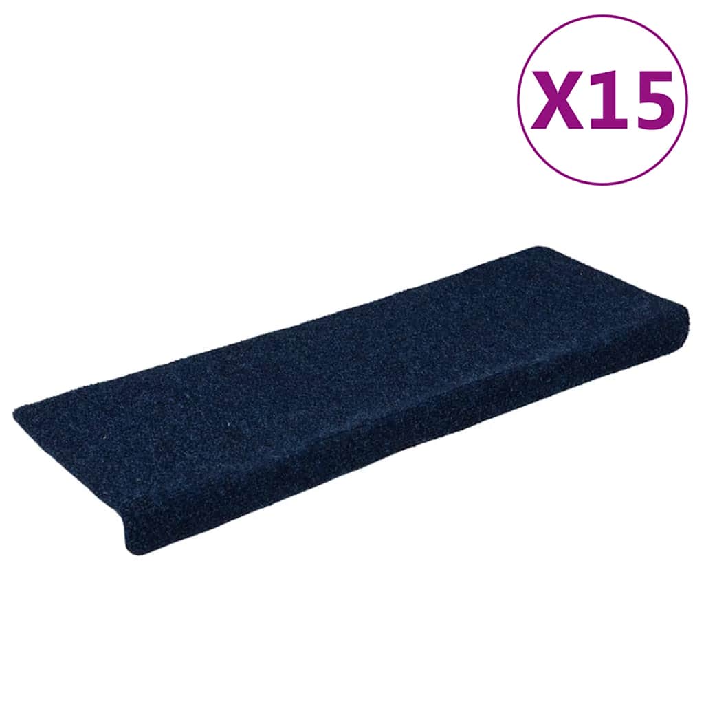 Vidaxl Mat à escalier auto-adhésif 15 pièces 65x21x4 cm bleu marine avec bord rectangulaire