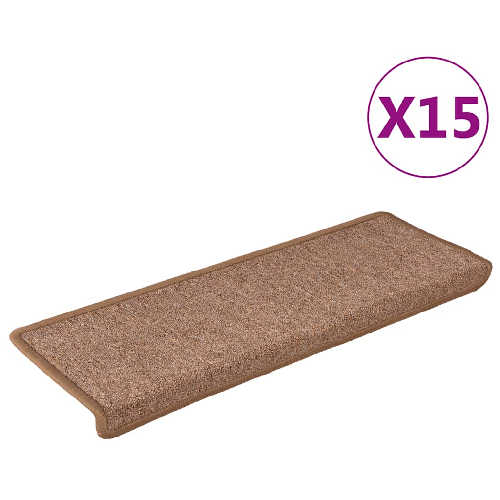Tapis d'escalier vidaxl 15 st 65x21x4 cm bord rectangulaire brun