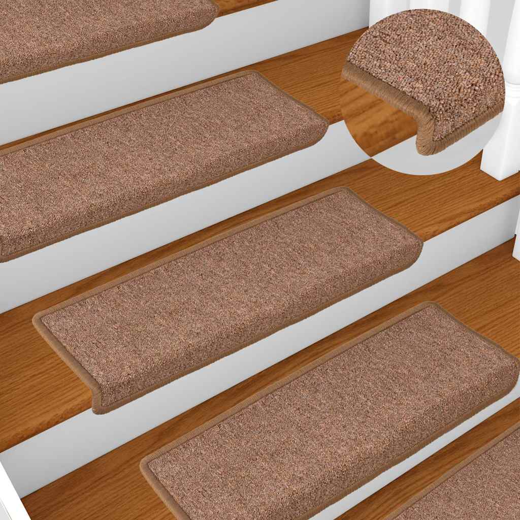 Tapis d'escalier vidaxl 15 st 65x21x4 cm bord rectangulaire brun