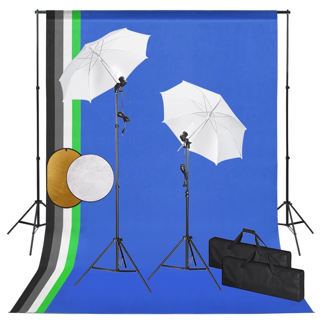 Vidaxl Photo Studio Studio avec des lampes, parapluies, fond et réflecteur