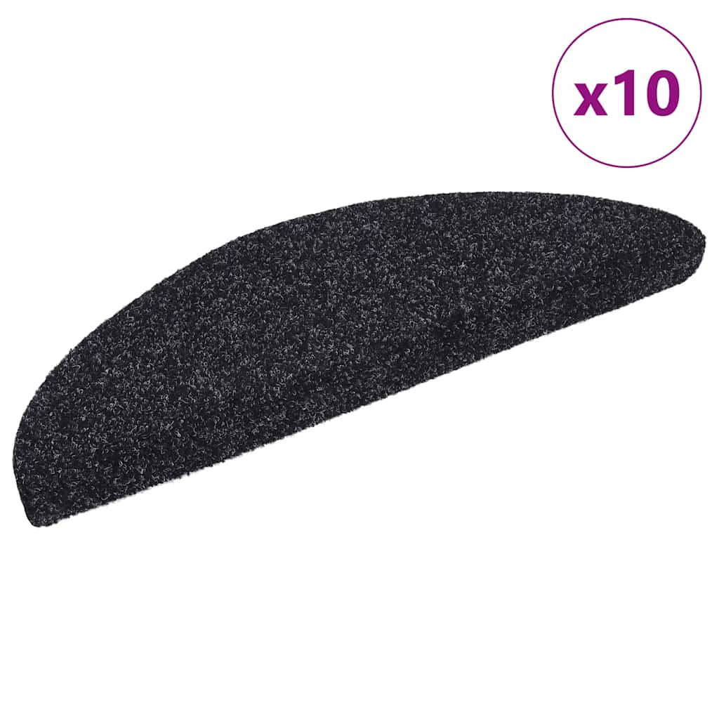 Vidaxl Mats d'escalier auto-adhésifs 10 pièces 56x17x3 cm Hémisphère noir
