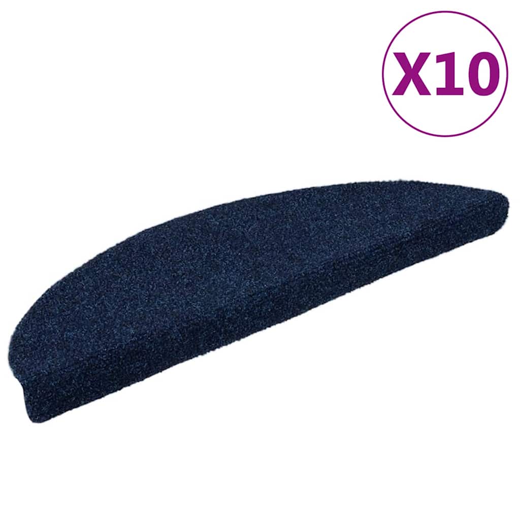VidaXL tapis d'escalier auto-adhésifs 10 pièces 56x17x3 cm bleu marine semi-circulaire