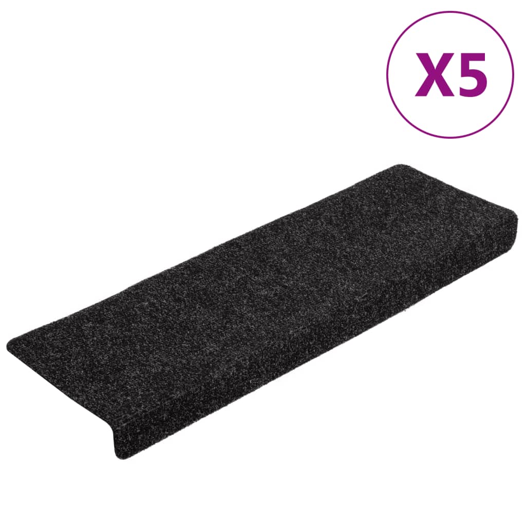 Vidaxl Mat à escalier auto-adhésif 5 pièces 65x21x4 cm bord rectangulaire noir