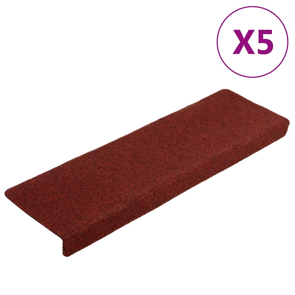 Vidaxl Mat à escalier auto-adhésif 5 pièces 65x21x4 cm Bordeaux Red rectangulaire bord