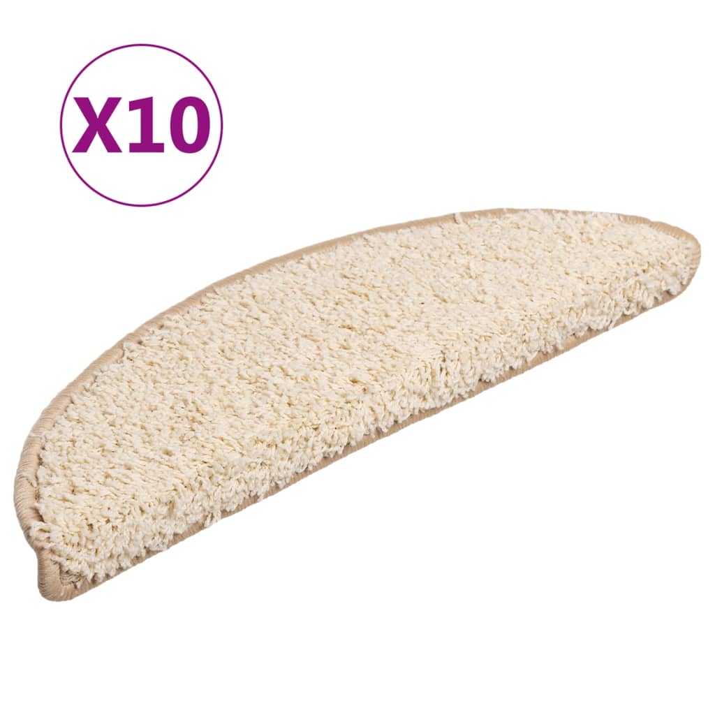 VidaXL tapis d'escalier 10 pcs 56x17x3 cm crème semi-circulaire