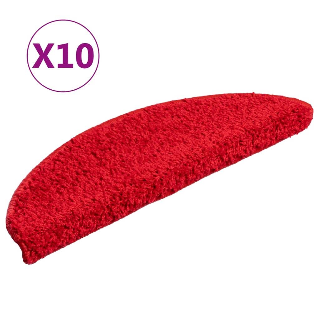 VidaXL tapis d'escalier 10 pcs 56x17x3 cm rouge semi-circulaire