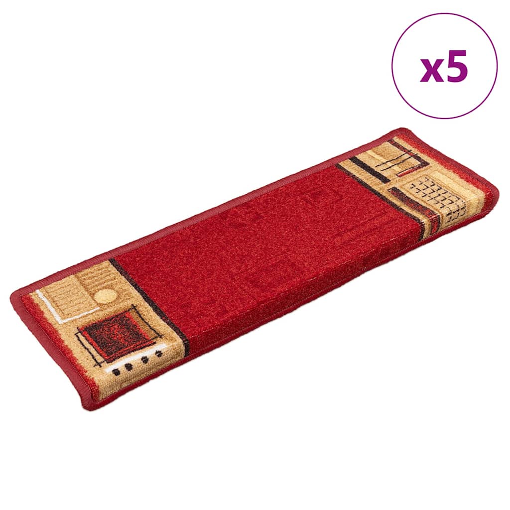 VidaXL tapis d'escalier auto-adhésif 5 pcs 65x21x4 cm rouge
