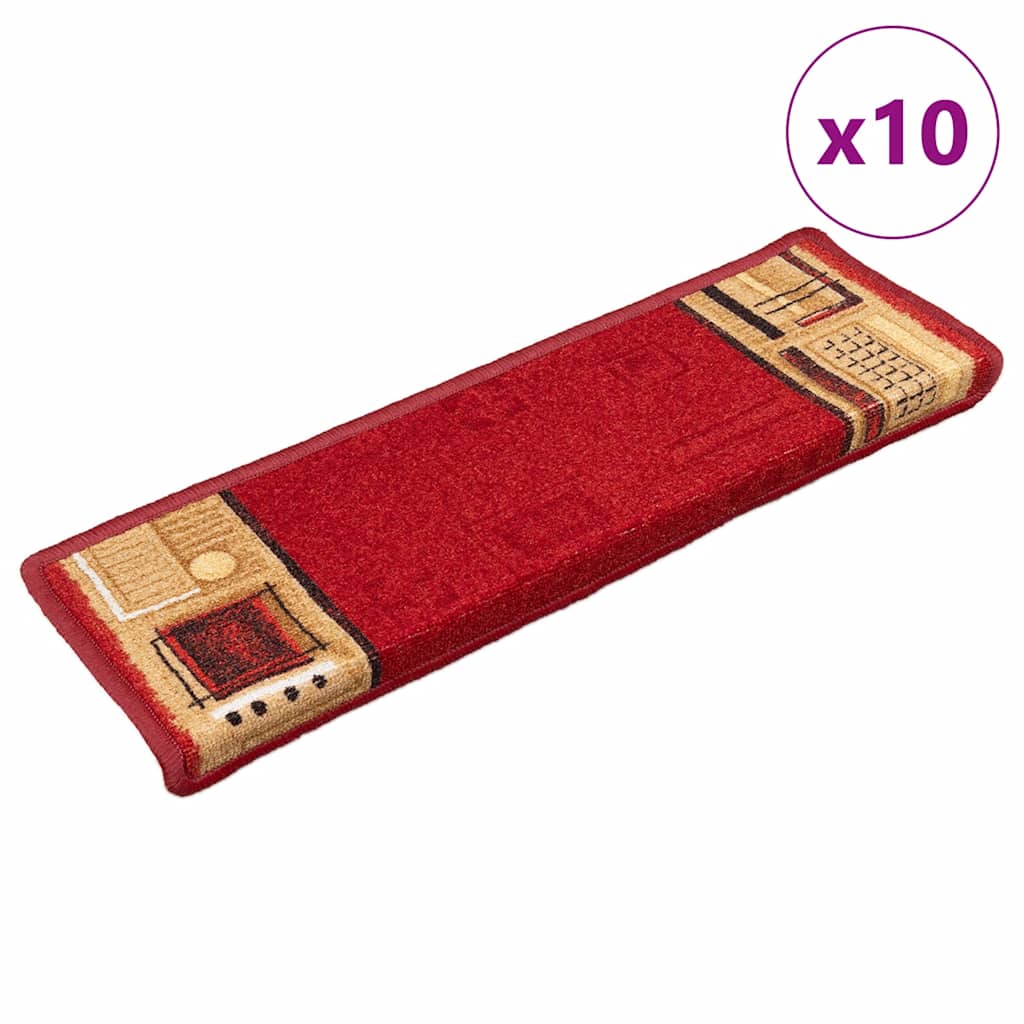 VidaXL tapis d'escalier auto-adhésifs 10 pcs 65x21x4 cm rouge