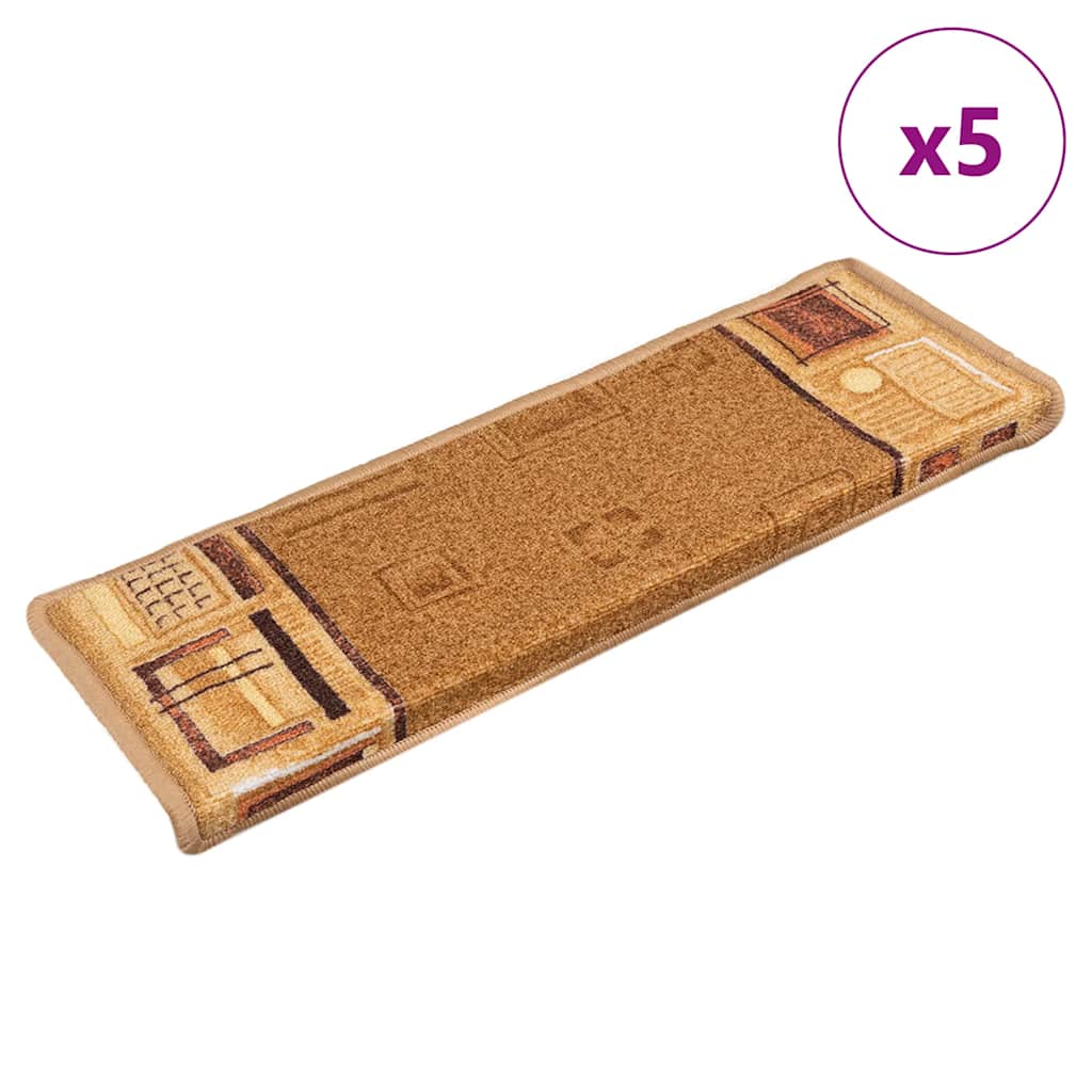 VidaXL tapis d'escalier auto-adhésifs 5 pcs 65x21x4 cm beige