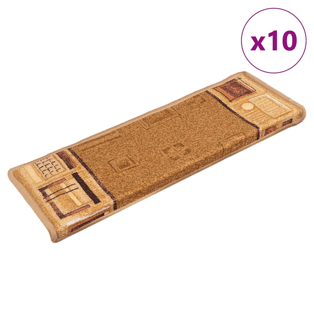 VidaXL tapis d'escalier auto-adhésifs 10 pcs 65x21x4 cm beige
