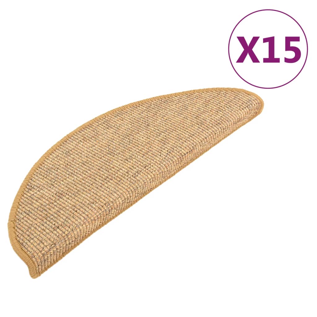 Vidaxx tapis d'escalier 15 pcs 65x21x4 cm sisal semi-circulaire grand