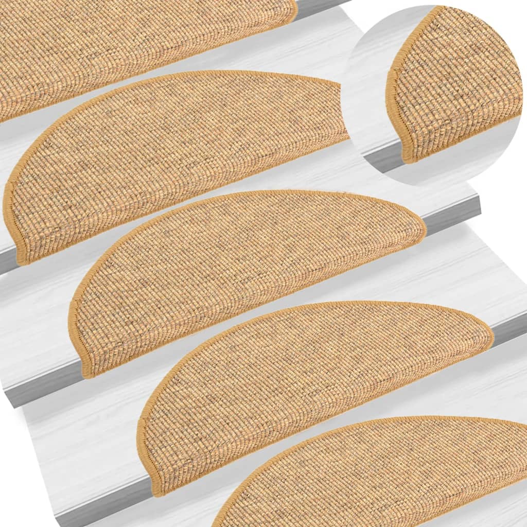 Vidaxx tapis d'escalier 15 pcs 65x21x4 cm sisal semi-circulaire grand