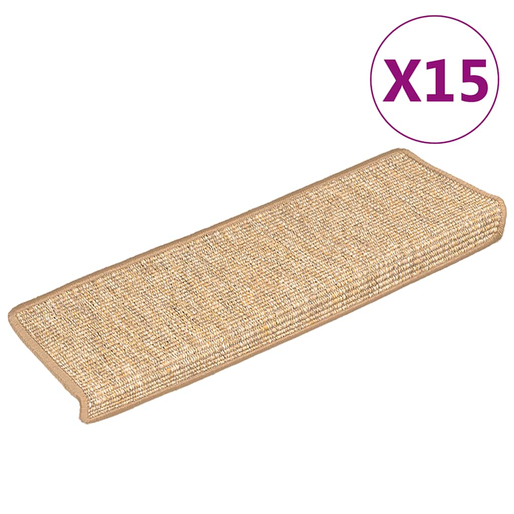 Vidaxx tapis d'escalier 15 pcs 65x21x4 cm marron clair avec bord rectangulaire