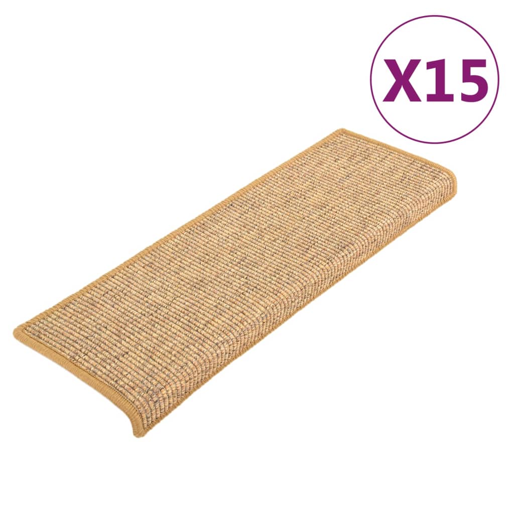 VidaXL tapis d'escalier 15 pcs 65x21x4 cm sisal bord rectangulaire