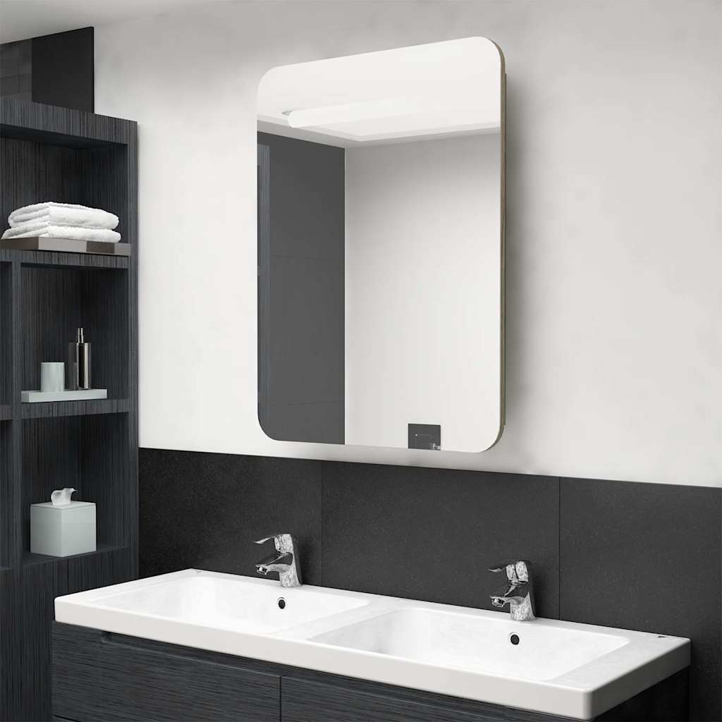 Vidaxl badkamerkast met spiegel en led 60x11x80 cm eikenkleurig