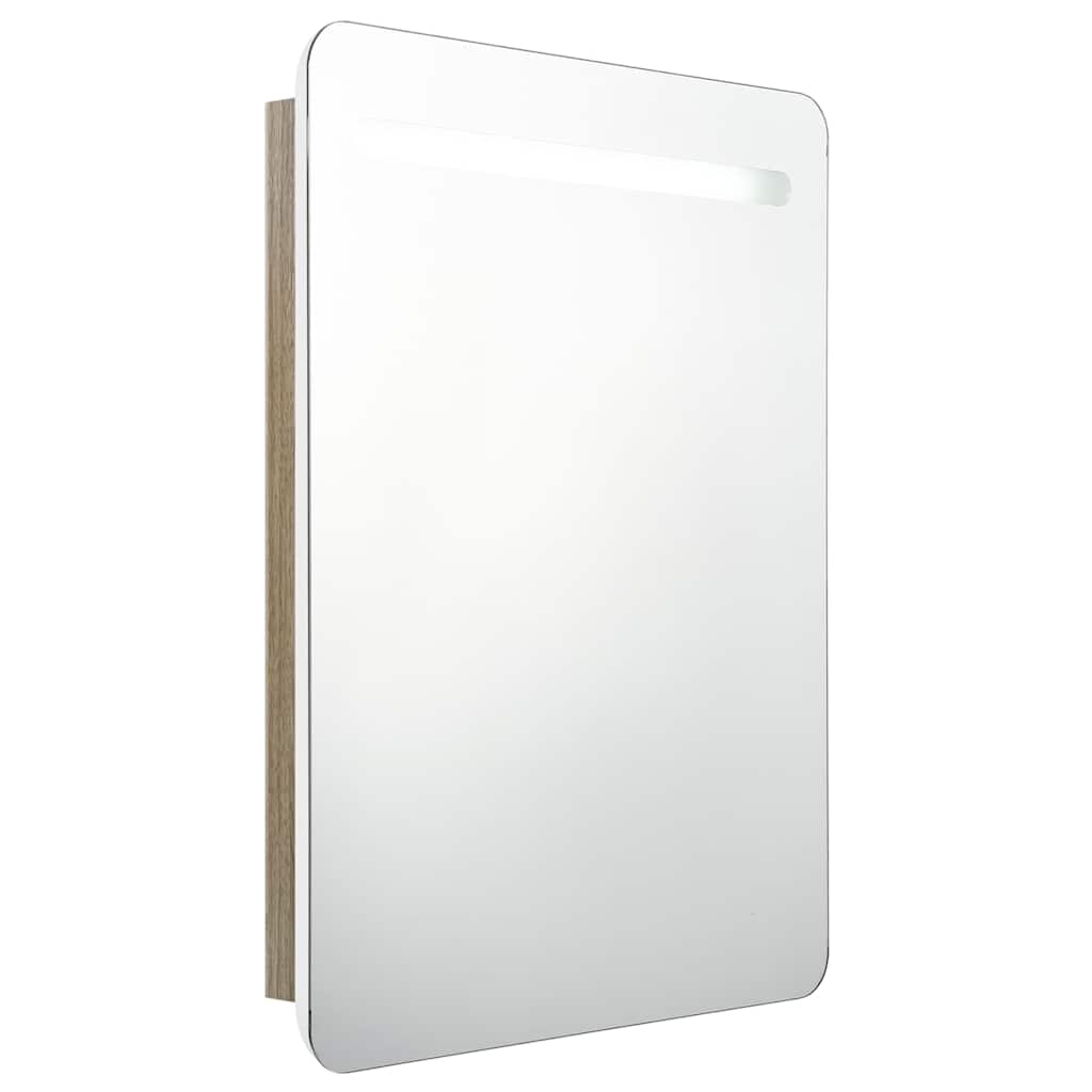 Vidaxl badkamerkast met spiegel en led 60x11x80 cm wit en eikenkleurig