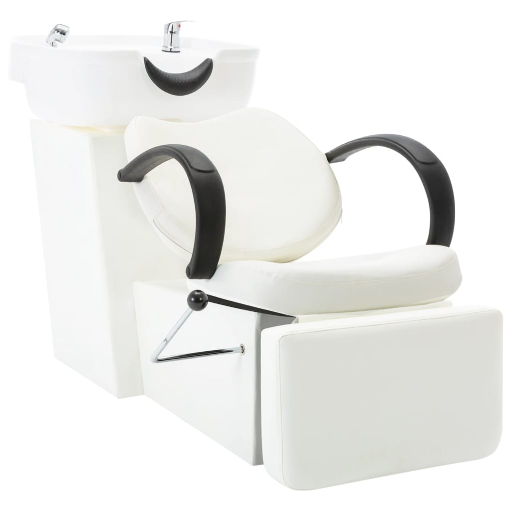 VidaXL Chaise de lavage avec lavabo simili cuir blanc