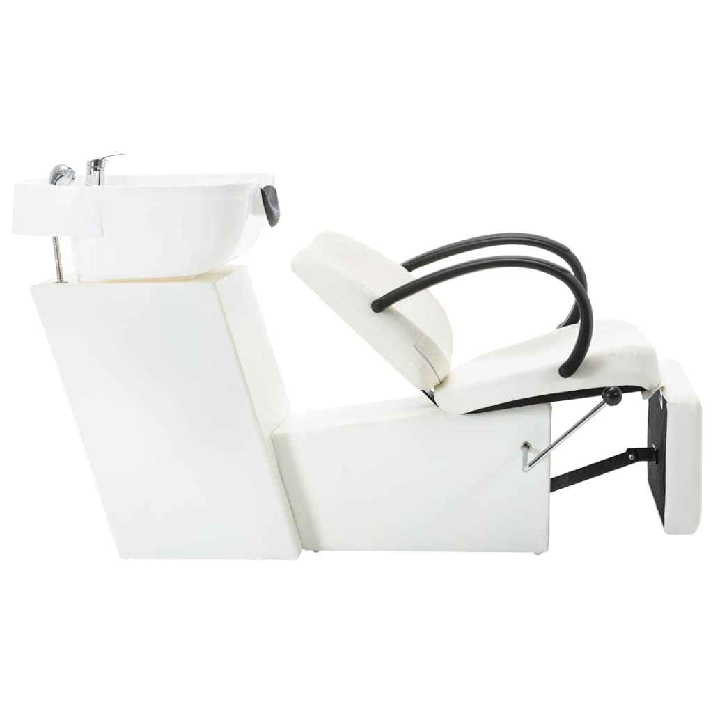 VidaXL Chaise de lavage avec lavabo simili cuir blanc