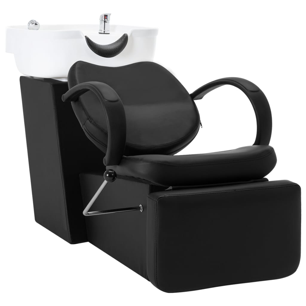 VidaXL Chaise de lavage avec lavabo simili cuir noir et blanc