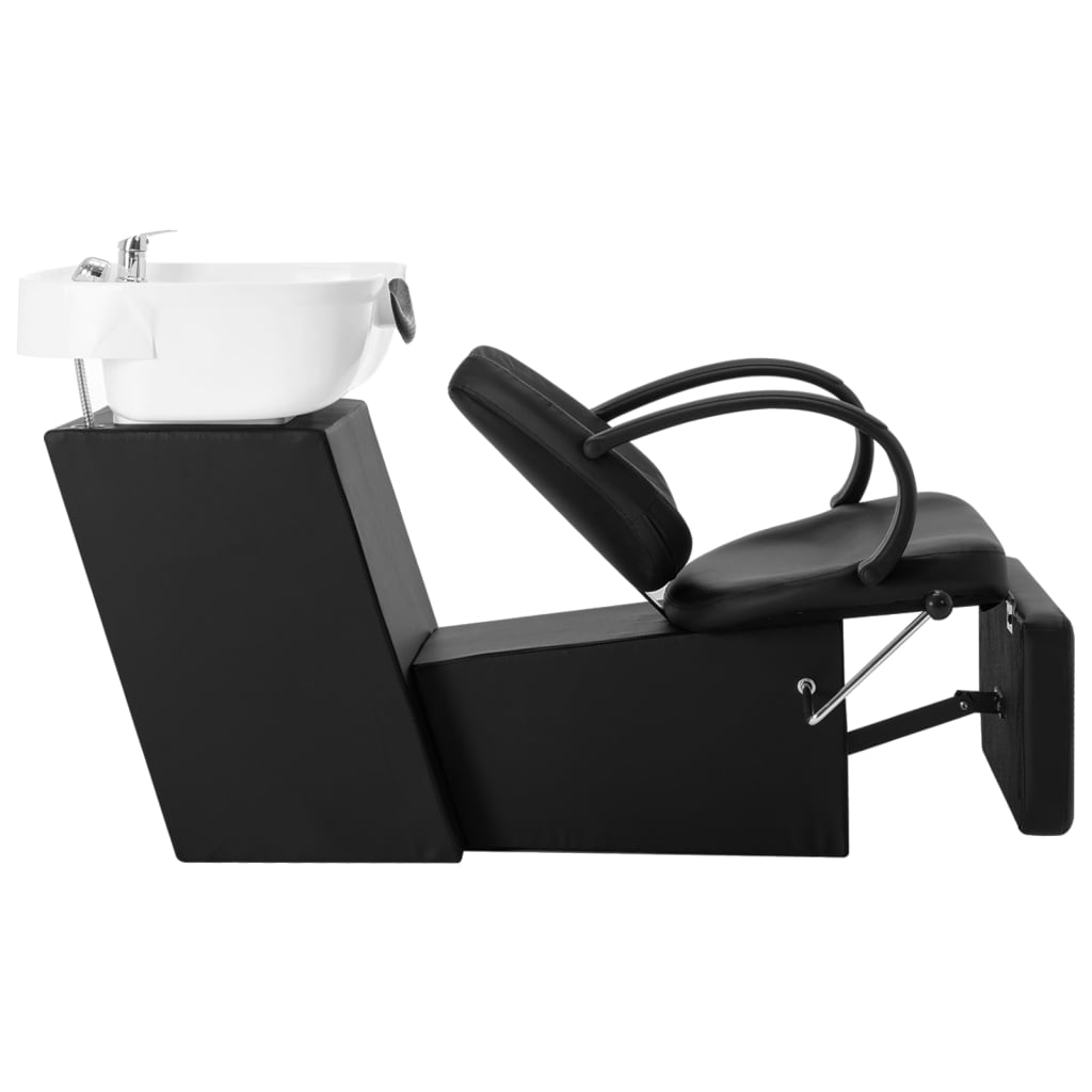 VidaXL Chaise de lavage avec lavabo simili cuir noir et blanc