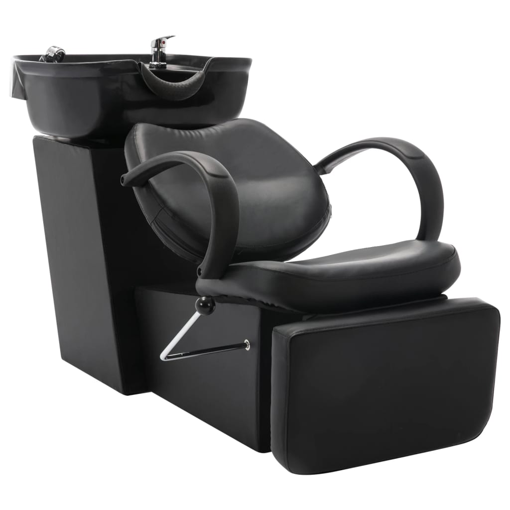 VidaXL Chaise de lavage avec évier simili cuir noir