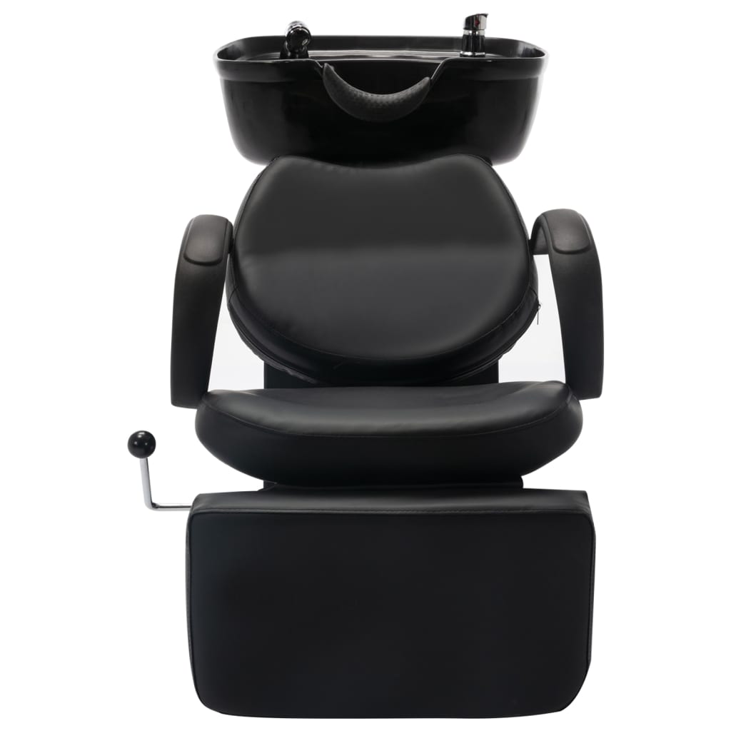VidaXL Chaise de lavage avec évier simili cuir noir