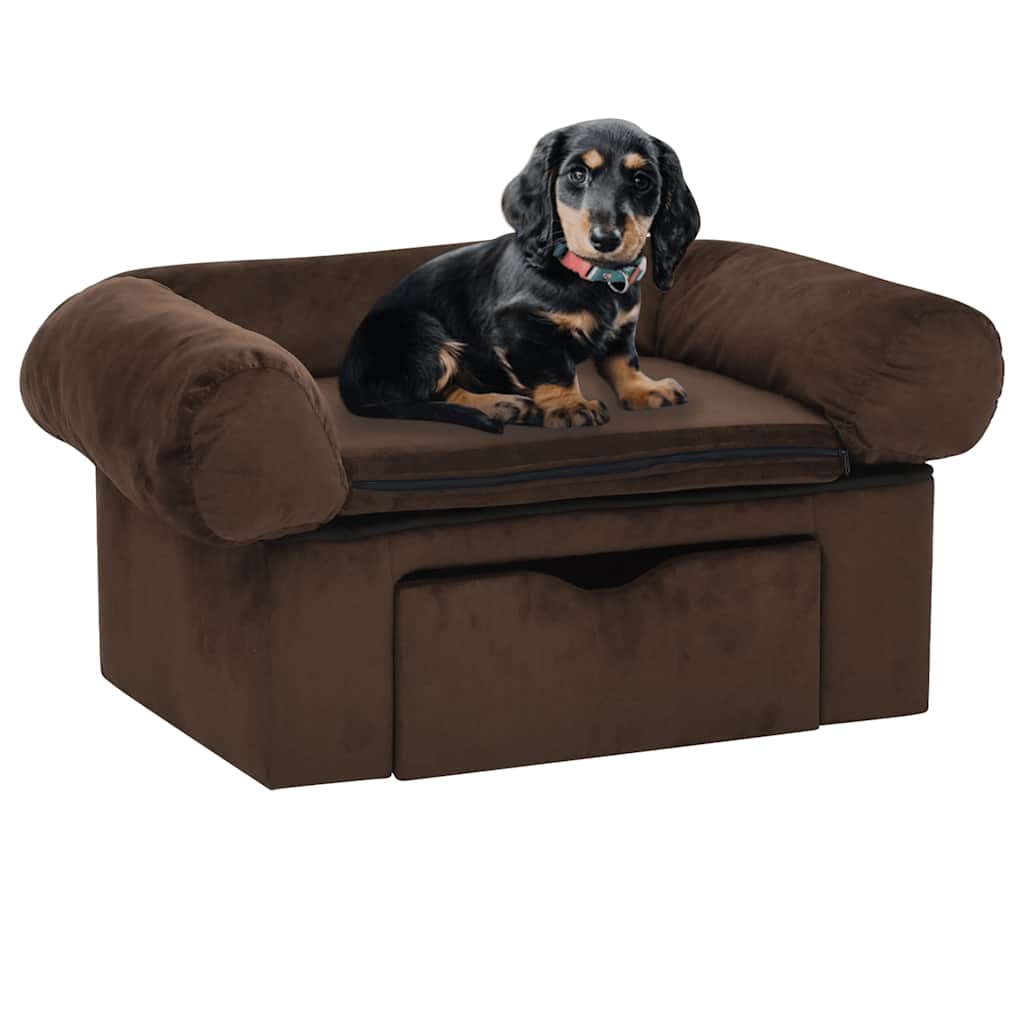 Vidaxxl canapé pour chien avec tiroir 75x50x38 cm peluche marron