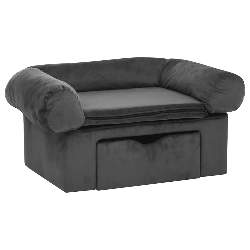 Vidaxxl canapé pour chien avec tiroir 75x50x38 cm peluche gris foncé