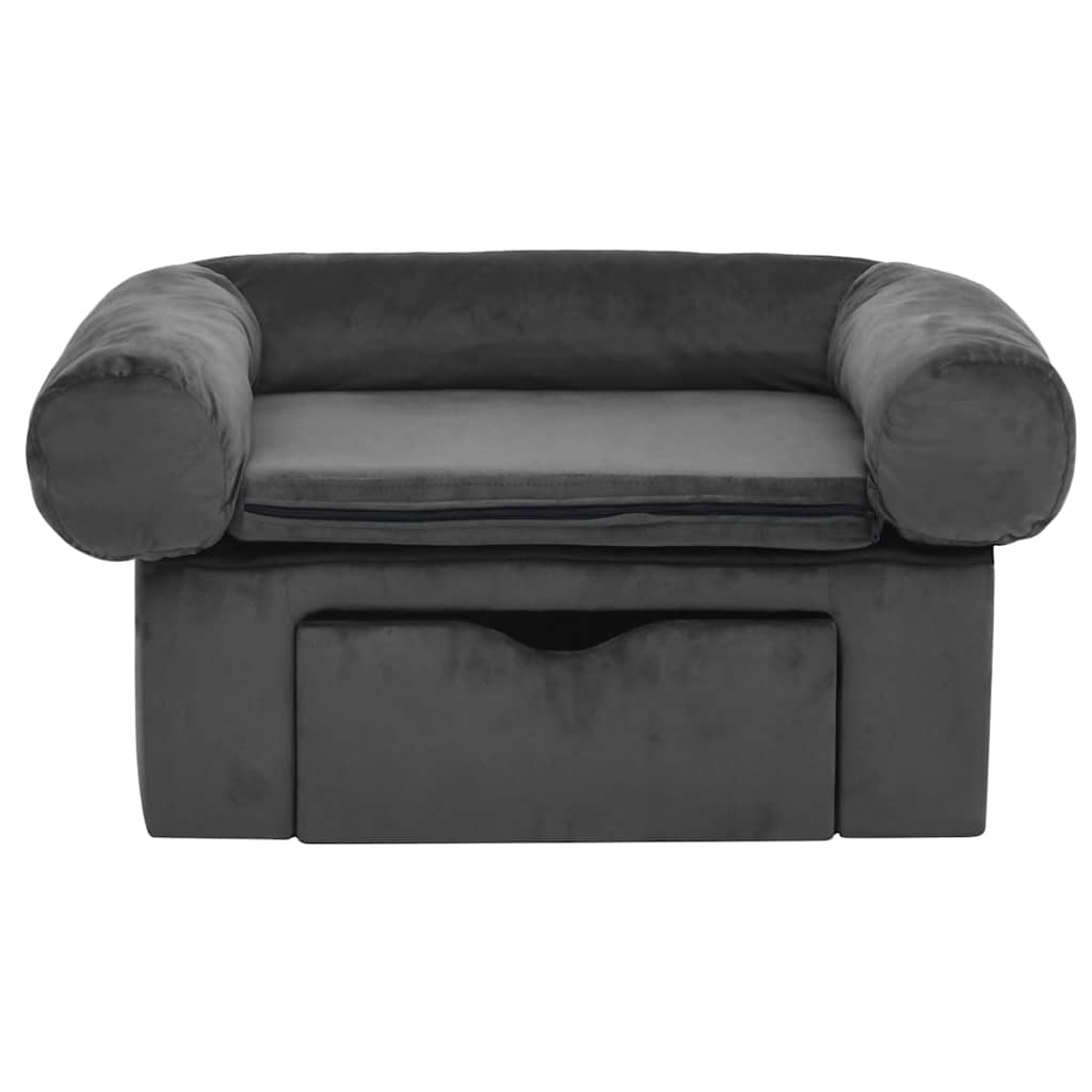 Vidaxxl canapé pour chien avec tiroir 75x50x38 cm peluche gris foncé