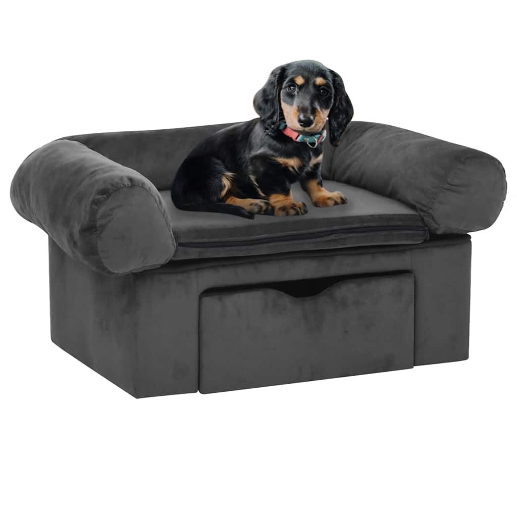 Vidaxxl canapé pour chien avec tiroir 75x50x38 cm peluche gris foncé