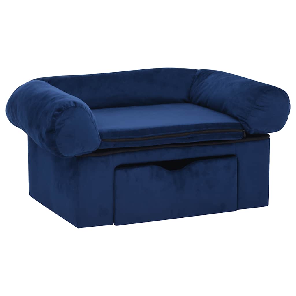 Vidaxxl canapé pour chien avec tiroir 75x50x38 cm peluche bleu