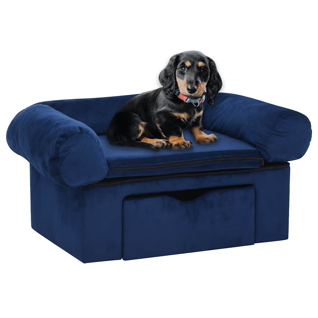 Vidaxxl canapé pour chien avec tiroir 75x50x38 cm peluche bleu