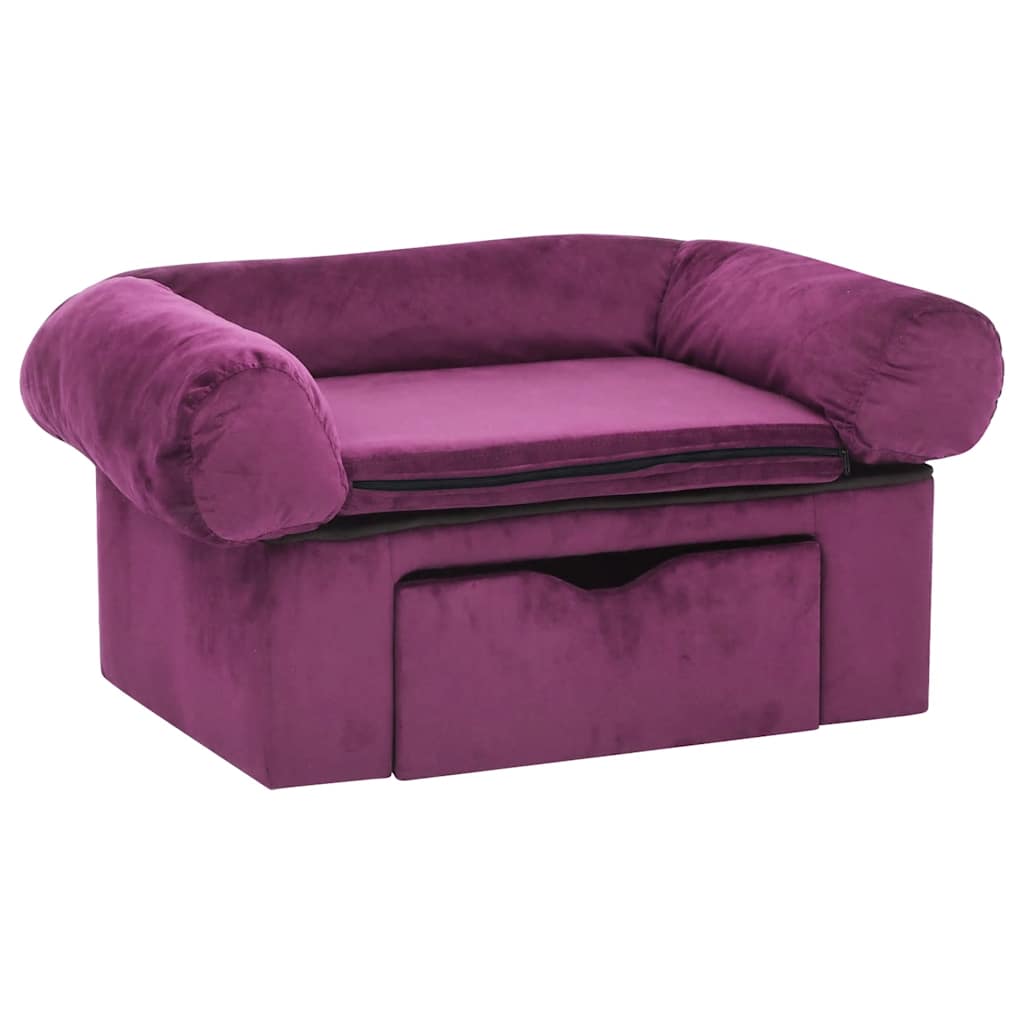 Vidaxxl canapé pour chien avec tiroir 75x50x38 cm peluche bordeaux
