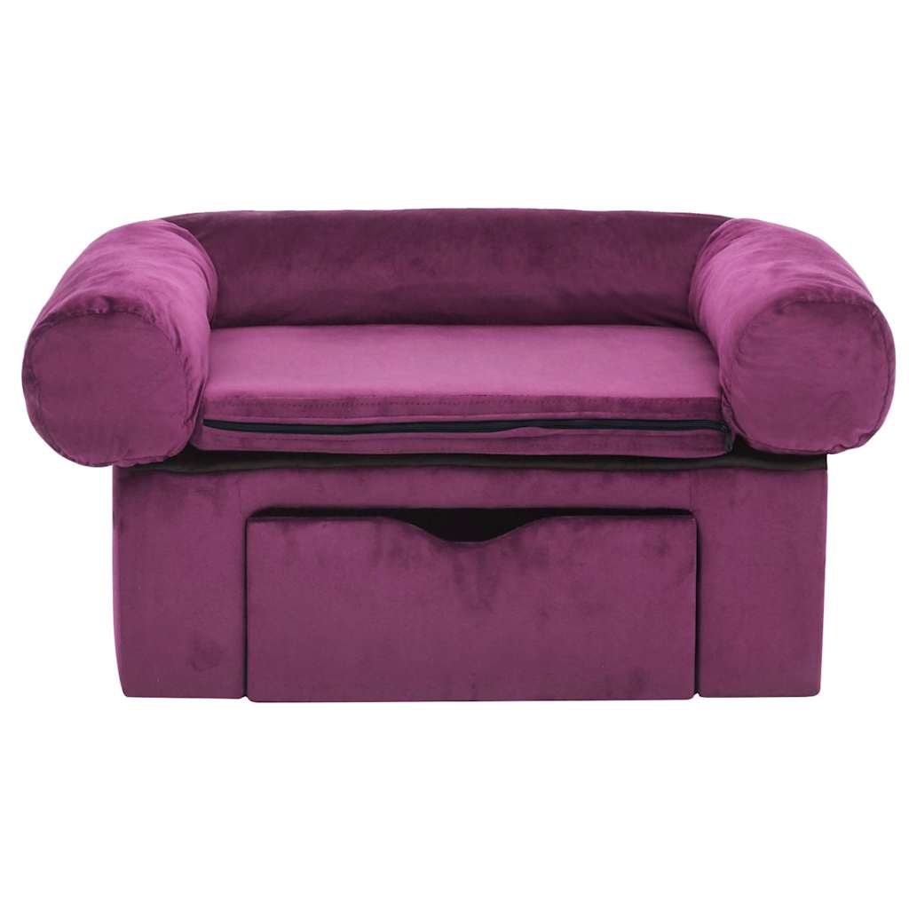 Vidaxxl canapé pour chien avec tiroir 75x50x38 cm peluche bordeaux