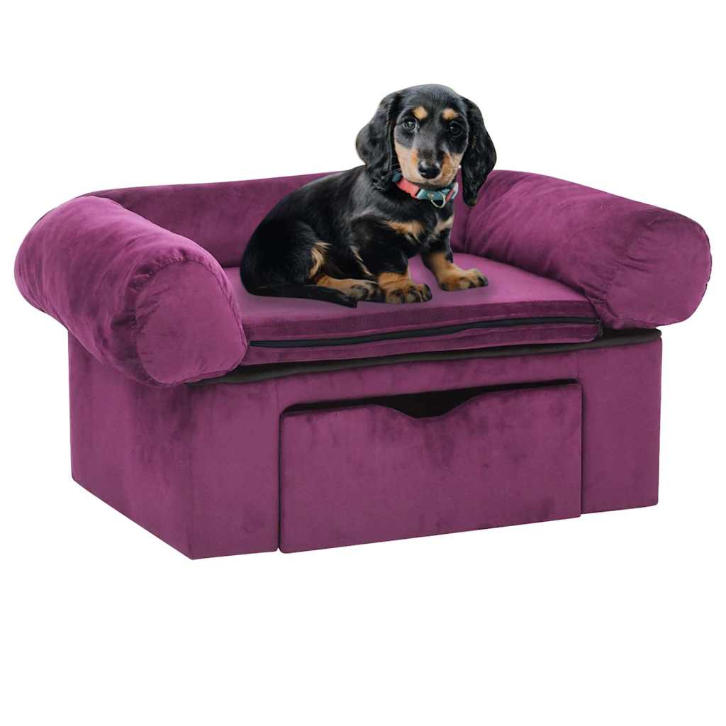 Vidaxxl canapé pour chien avec tiroir 75x50x38 cm peluche bordeaux