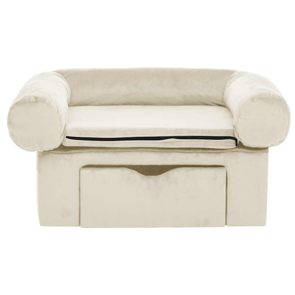 Vidaxxl canapé pour chien avec tiroir 75x50x38 cm peluche crème