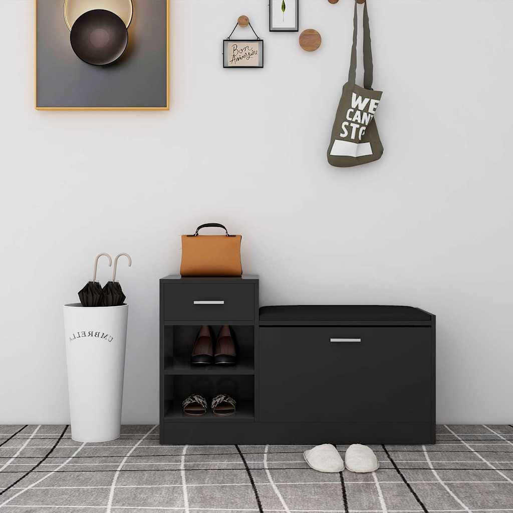 Canapé de chaussure Vidaxl 94.5x31x57 cm en bois de bois haut brillant noir