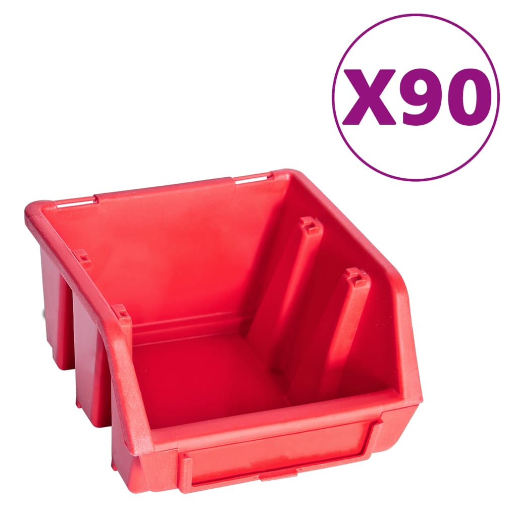 Vidaxxl ensemble de bacs de rangement 96 pièces avec panneaux muraux rouge et noir