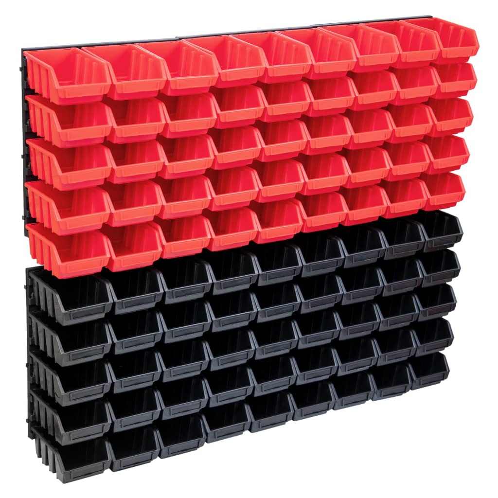 Vidaxxl ensemble de bacs de rangement 96 pièces avec panneaux muraux rouge et noir
