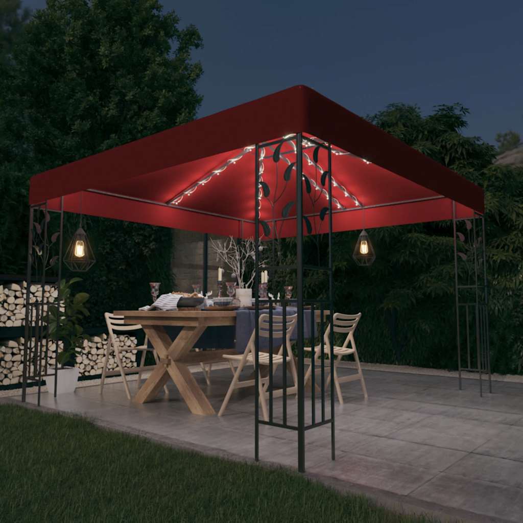 VidaXL Tonnelle avec guirlande lumineuse LED 3x3 m rouge vin