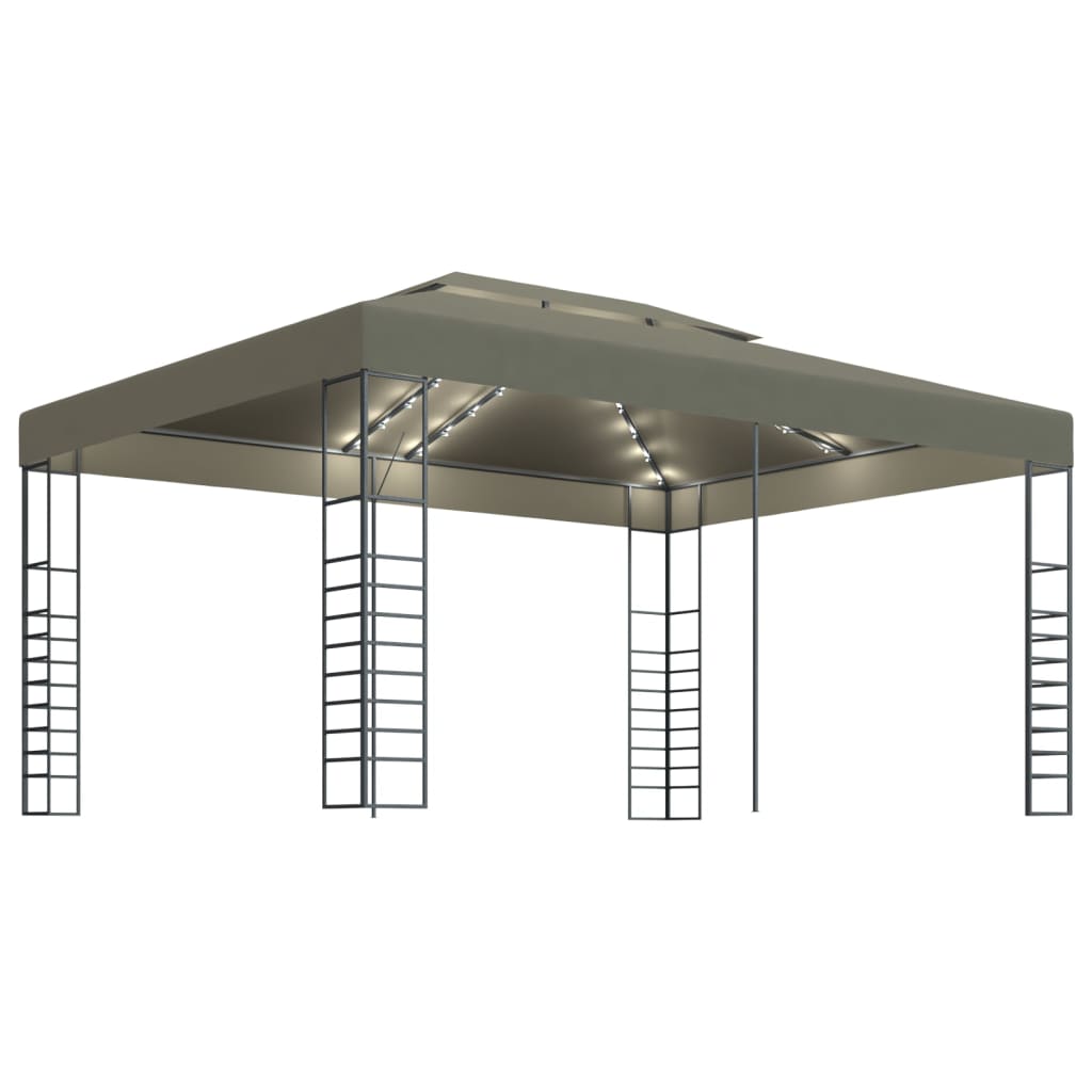 VidaXL Tonnelle avec guirlande lumineuse LED 3x4 m taupe