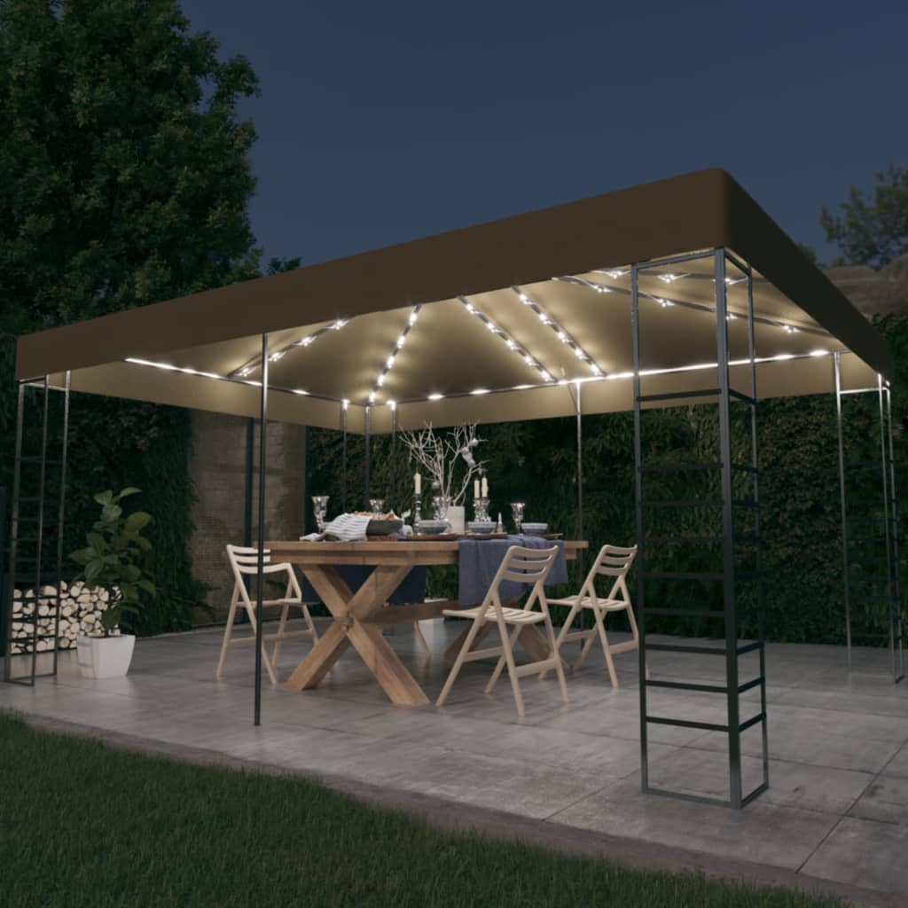 VidaXL Tonnelle avec guirlande lumineuse LED 3x4 m taupe