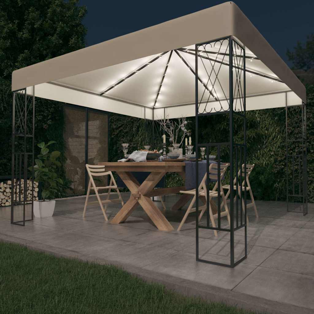 Tonnelle Vidaxx avec guirlande lumineuse LED 3x3 m en tissu couleur crème
