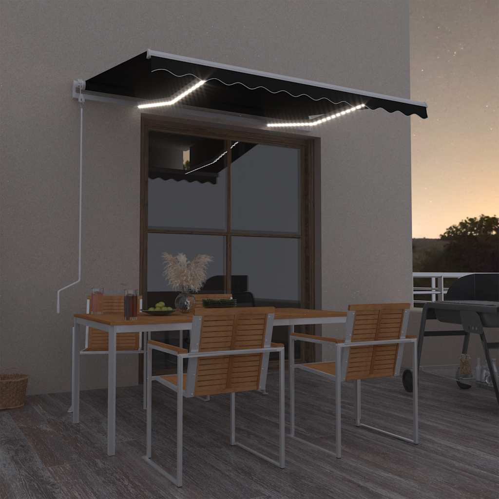 Vidaxl luifel automatique avec led et capteur de vent 350x250 cm anthracite