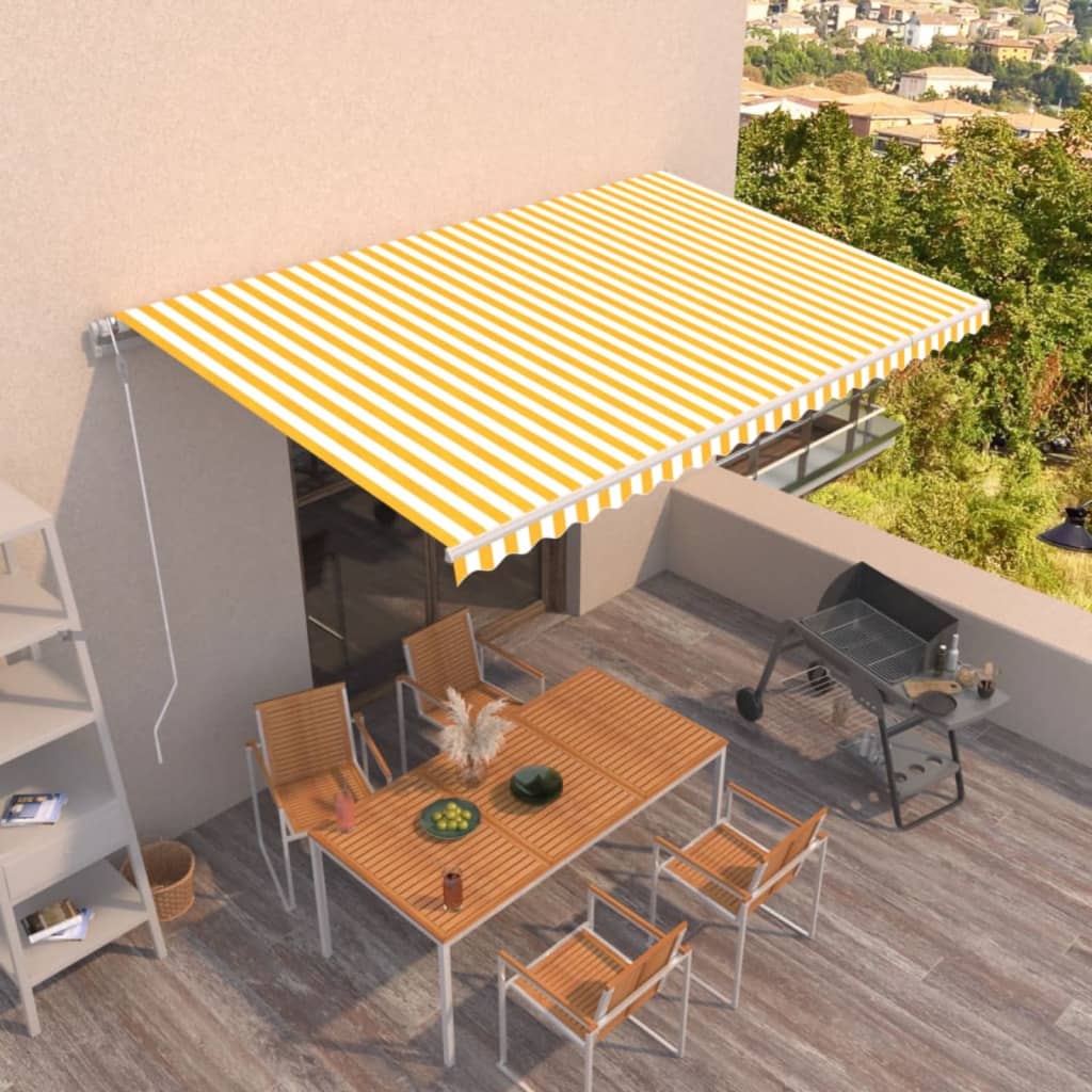 Vidaxl Luifel étend automatiquement 500x300 cm jaune et blanc