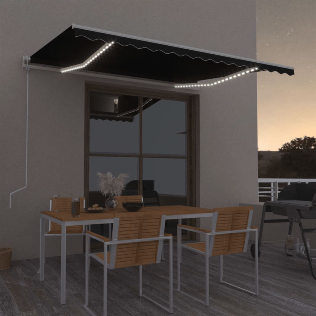 Vidaxl luifel automatique avec led et capteur de vent 400x350 cm anthracite