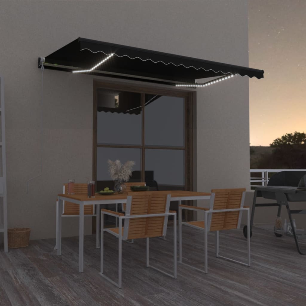 Vidaxl luifel automatique avec led et capteur de vent 450x350 cm anthracite